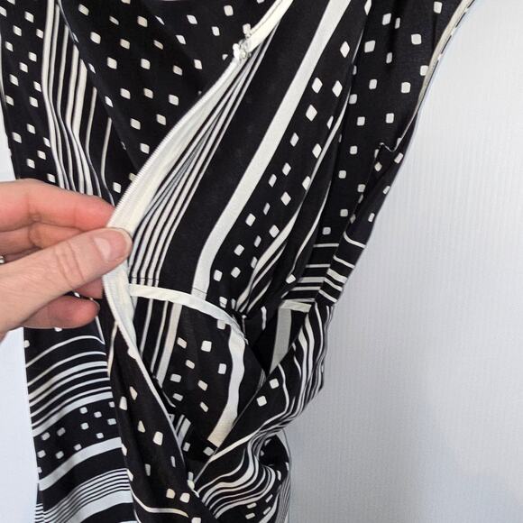 CO Collections Silk Maxi Dress Black White Geometric Handkerchief Hem Runway NWT - Picture 12 of 14